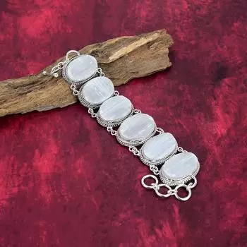 Ювелирные изделия из селенита, браслет ручной работы из драгоценных камней, браслет из стерлингового серебра 925 пробы, старинные ювелирные изделия, подарок на помолвку Adjustable with 8 inches белый