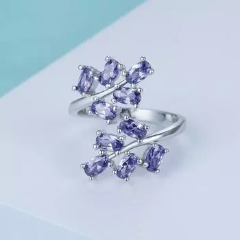 Ювелирные изделия из серебра 925 пробы, кольцо с драгоценными камнями для женщин, аметист, рубиновый порошок, кристалл, растение, лист, подарок Resizable красный