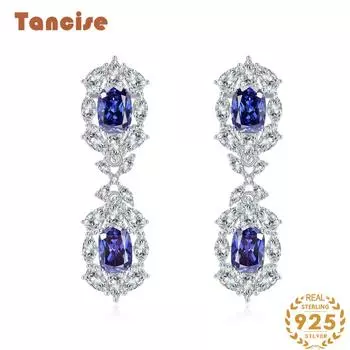 Ювелирные изделия из серебра 925 пробы, полые женские серьги с геометрическим рисунком, модные длинные подушки, синтетические серьги Lanbao синий