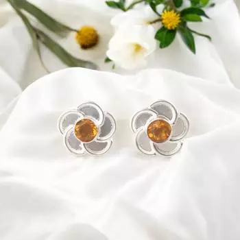 Ювелирные изделия из серебра 925 пробы Ручная работа Серьги-пусеты с цитрином 0,5 для женщин EE-157-6