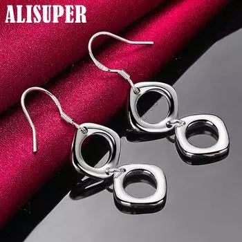 Ювелирные изделия из серебра 925 пробы с круглыми квадратными серьгами