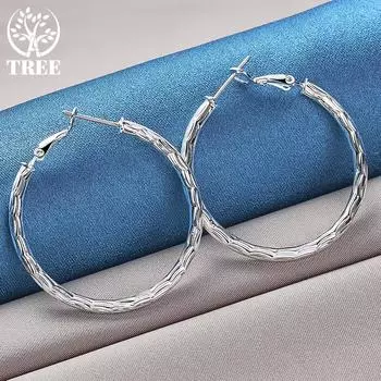 Ювелирные изделия из серебра 925 пробы с волнистыми серьгами-кольцами диаметром 40 мм