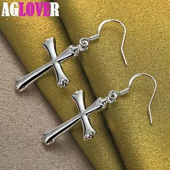 Ювелирные изделия из серебра 925 пробы с крестом и серьгами-каплями 4.20*1.80cm