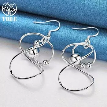 Ювелирные изделия из серебра 925 пробы с гладкими геометрическими бусинами и серьгами