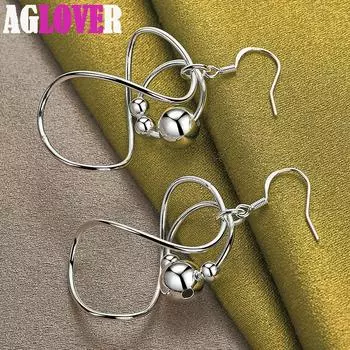 Ювелирные изделия из серебра 925 пробы с гладкими геометрическими бусинами и серьгами 4.80*1.90cm