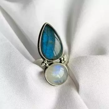 Ювелирные изделия из серебра 925 пробы с лабрадоритом и лунным камнем, все размеры MO2335 Us 6 синий