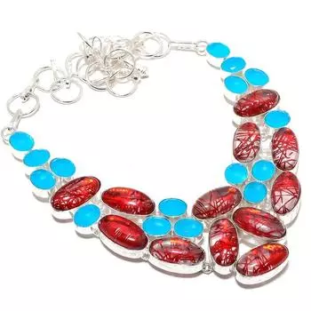 Ювелирные изделия из серебра 925 пробы с красным турмалированным кварцем рутилового цвета, ожерелье 18 дюймов MQ-1203 18 синий