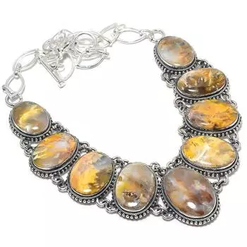 Ювелирные изделия из серебра 925 пробы с драгоценным камнем перьевой агат, колье 18 дюймов JCN484-434