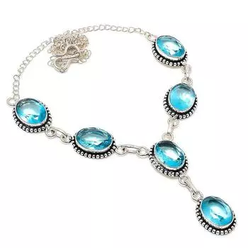 Ювелирные изделия из серебра 925 пробы с голубым топазом Swiss Blue Topaz Gemstone, ожерелье 18 дюймов Y4Y46 синий