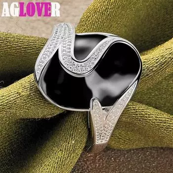 Ювелирные изделия из серебра 925 пробы с цирконом и эпоксидной смолой AAA черного цвета 7#