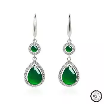 Ювелирные изделия из серебра 925 пробы, серьги в форме капли воды, зеленый халцедон, циркон, драгоценный камень, ретро-серьги для женщин, свадьба, помолвка