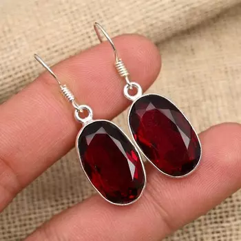 Ювелирные изделия из сережек из стерлингового серебра 925 пробы с красным гранатом ручной работы на День Благодарения 1.57 Inches красный