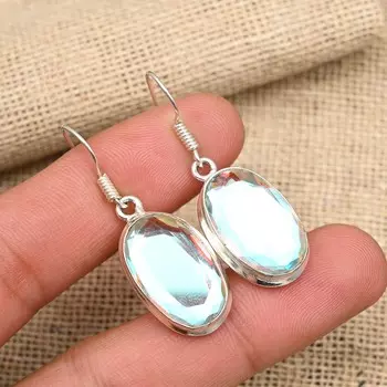 Ювелирные изделия из сережек из стерлингового серебра 925 пробы с мистическим топазом ручной работы на День Благодарения 1.57 Inches белый