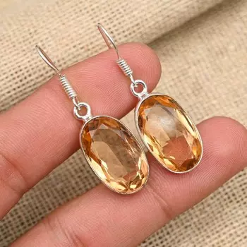 Ювелирные изделия из сережек из стерлингового серебра 925 пробы с морганитом ручной работы на День Благодарения 1.57 Inches синий