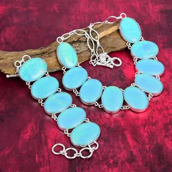 Ювелирные изделия из синего австралийского опала, комплект ювелирных изделий из чистого серебра 925 пробы ручной работы, красивые украшения из опала, изысканный браслет и ожерелье из драгоценных камней Adjustable With 8 -18 синий