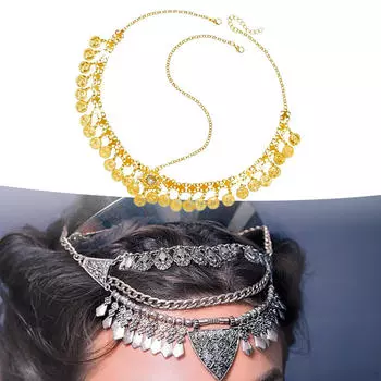 Ювелирные изделия из сплава на лоб, головные уборы в стиле бохо для женщин, декор, модная повязка на голову для волос золотой
