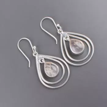 Ювелирные изделия из стерлингового серебра 925 пробы с розовым кварцем, ручной работы, серьги-подвески 2,00 EE-34-32