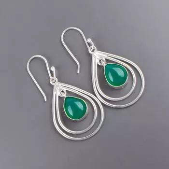 Ювелирные изделия из стерлингового серебра 925 пробы с натуральным зеленым ониксом, ручная работа, серьги 2,00 EE-34-33