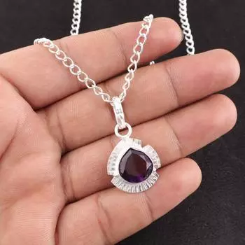 Ювелирные изделия из стерлингового серебра 925 пробы, аметист, драгоценный камень, кулон ручной работы 1,15 дюйма для женщин PP-8-7