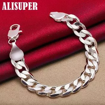 Ювелирные изделия из стерлингового серебра 925 пробы, 12 мм, боковая цепочка с геометрическим узором, множество колец-браслетов 20cm