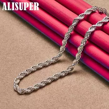 Ювелирные изделия из стерлингового серебра 925 пробы, 16/18/20/22/24 дюйма, 4 мм, витая веревка-цепочка 40cm