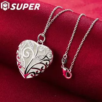 Ювелирные изделия из стерлингового серебра 925 пробы, 18-дюймовое стереоскопическое сердце с цирконом AAA 45cm