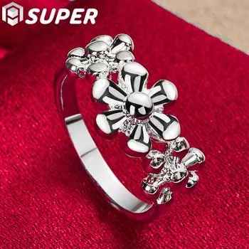 Ювелирные изделия из стерлингового серебра 925 пробы с тремя цветками 7#