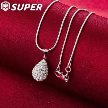 Ювелирные изделия из стерлингового серебра 925 пробы, 18-дюймовый кулон с подвеской в виде капли воды AAA с цирконом 45cm
