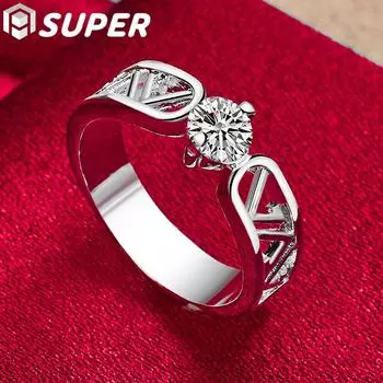 Ювелирные изделия из стерлингового серебра 925 пробы с круглым цирконом AAA и буквой V 7#