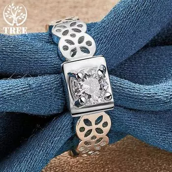 Ювелирные изделия из стерлингового серебра 925 пробы с круглым цирконом AAA и полым узором 7#