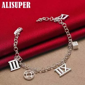 Ювелирные изделия из стерлингового серебра 925 пробы с пятью римскими цифрами и подвеской-браслетом 20cm