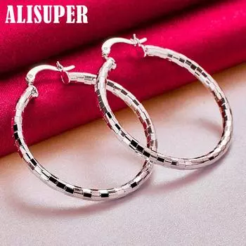 Ювелирные изделия из стерлингового серебра 925 пробы, квадратные круглые серьги-кольца диаметром 40 мм