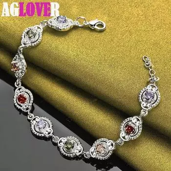 Ювелирные изделия из стерлингового серебра 925 пробы с цветным цирконом AAA 20cm