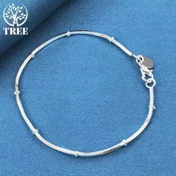 Ювелирные изделия из стерлингового серебра 925 пробы, 2 мм, браслет-цепочка из змеиной кости и бисера 20cm