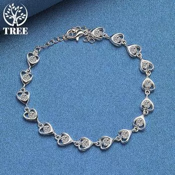 Ювелирные изделия из стерлингового серебра 925 пробы AAA с цирконом в виде сердца-цепочки 20cm