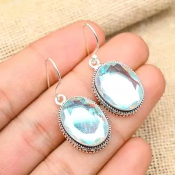 Ювелирные изделия из стерлингового серебра 925 пробы с мистическим топазом ручной работы, серьги овальной формы 1.60 Inches белый