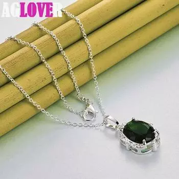 Ювелирные изделия из стерлингового серебра 925 пробы с зеленым цирконом AAA 45cm