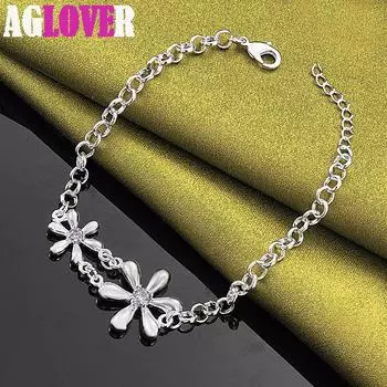 Ювелирные изделия из стерлингового серебра 925 пробы с белым цирконом AAA и цветами 20cm