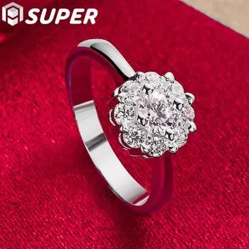 Ювелирные изделия из стерлингового серебра 925 пробы с большим цветком и цирконом AAA 7#