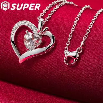 Ювелирные изделия из стерлингового серебра 925 пробы с цирконом в форме сердца AAA 45cm