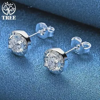 Ювелирные изделия из стерлингового серебра 925 пробы, круглые серьги-гвоздики с цирконом AAA