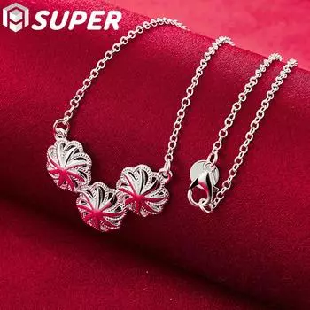 Ювелирные изделия из стерлингового серебра 925 пробы с цветочным ожерельем 18 дюймов 45cm