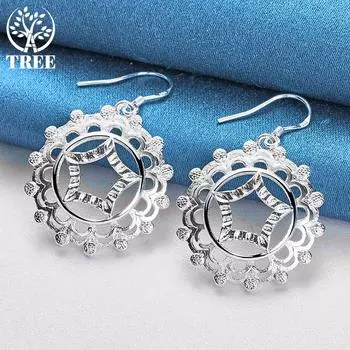 Ювелирные изделия из стерлингового серебра 925 пробы с круглыми звездами и серьгами-каплями