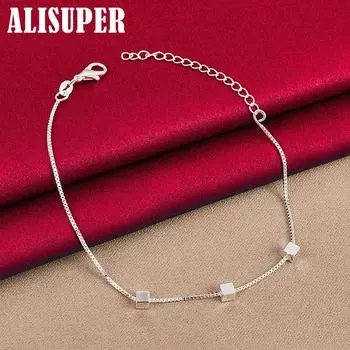 Ювелирные изделия из стерлингового серебра 925 пробы, квадратный кулон-браслет, 4 мм 20cm