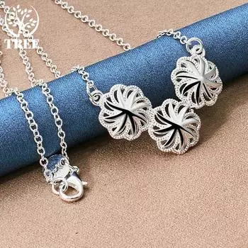 Ювелирные изделия из стерлингового серебра 925 пробы, 18-дюймовое ожерелье с цирконом AAA и цветком 45cm