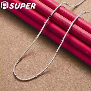 Ювелирные изделия из стерлингового серебра 925 пробы, 18/20 дюймов, 1,2/2 мм, цепочка в виде змеи, бусины, ожерелье, ювелирные изделия 45cm