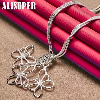 Ювелирные изделия из стерлингового серебра 925 пробы с тремя змеями и цепочкой-бабочкой 48cm