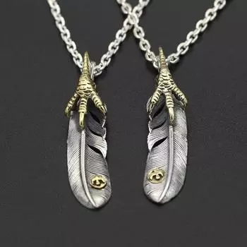 Ювелирные изделия из стерлингового серебра 925 пробы, ретро-индивидуальная подвеска с перьями в виде орла и когтей для мужчин и женщин