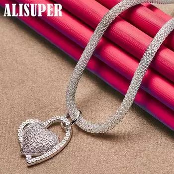 Ювелирные изделия из стерлингового серебра 925 пробы, 18-дюймовое ожерелье с подвеской в виде двойного сердца 45cm