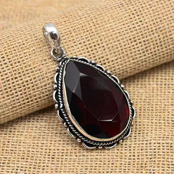 Ювелирные изделия из стерлингового серебра 925 пробы с красным гранатом ручной работы. Роскошный кулон для женщин. 1.77 Inches красный